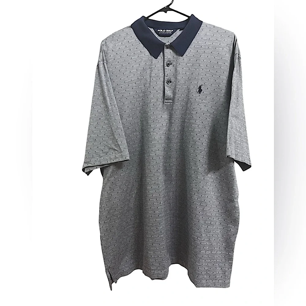 RALPH LAUREN MENS GOLF POLO SHORT SLEEVE NAVY PIQUE KNIT PATTERN PONY LOGO XXL